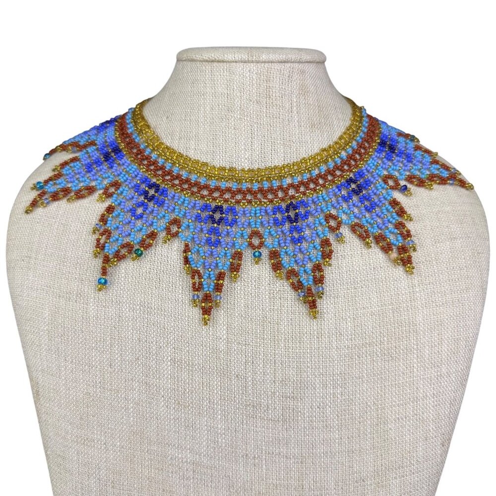 Beaded Multicolor Egyptian Style Women Necklace Handmade Adjustable Unique State